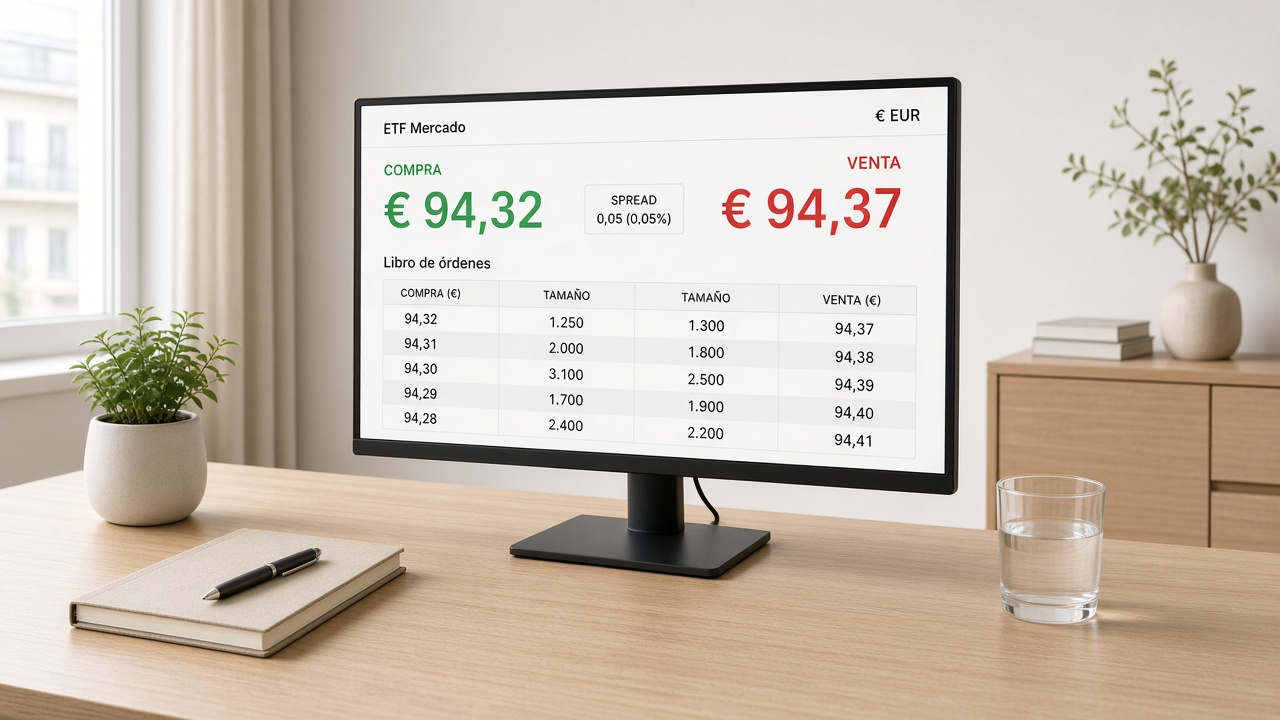 Pantalla con precios de compra y venta: el creador de mercado pone las dos puntas del ETF