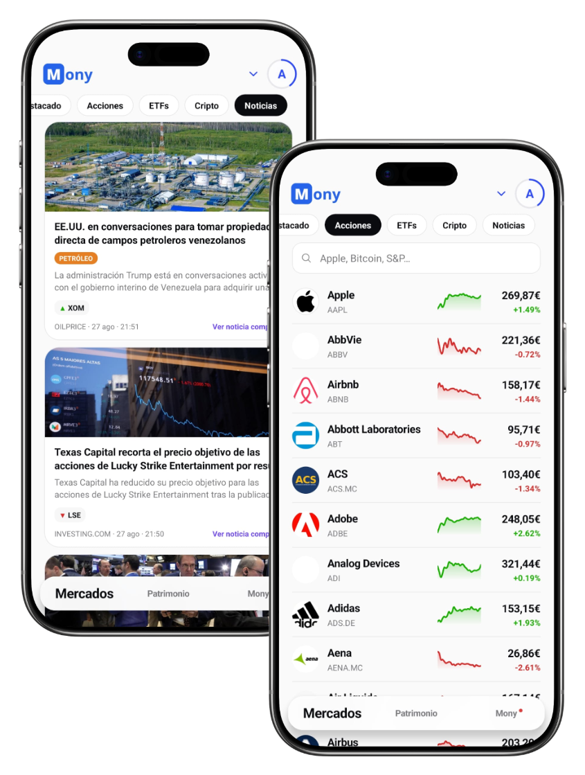 Pantalla de mercados: noticias y valores filtrados por tu cartera