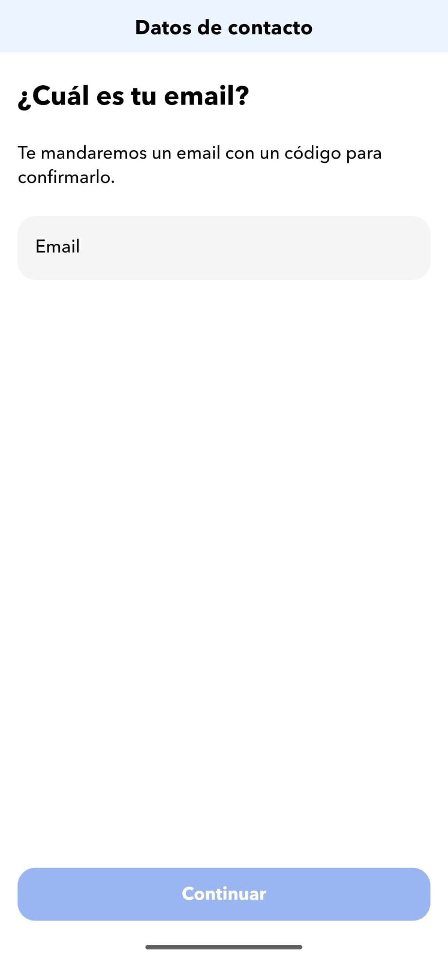 Pantalla para introducir el email en el registro de MyInvestor