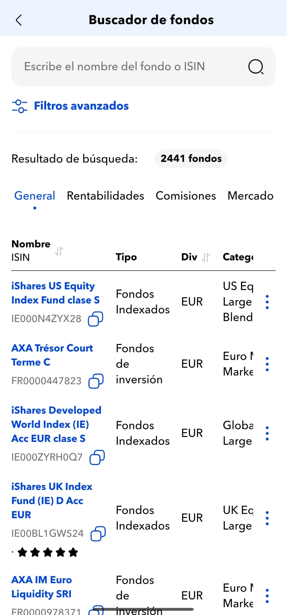 Buscador de fondos de MyInvestor