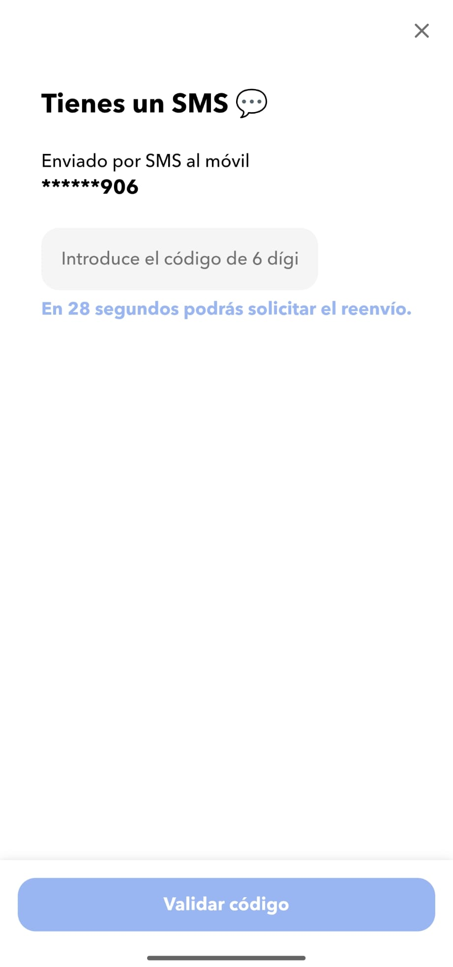 Pantalla de verificación por SMS al comprar un fondo en MyInvestor